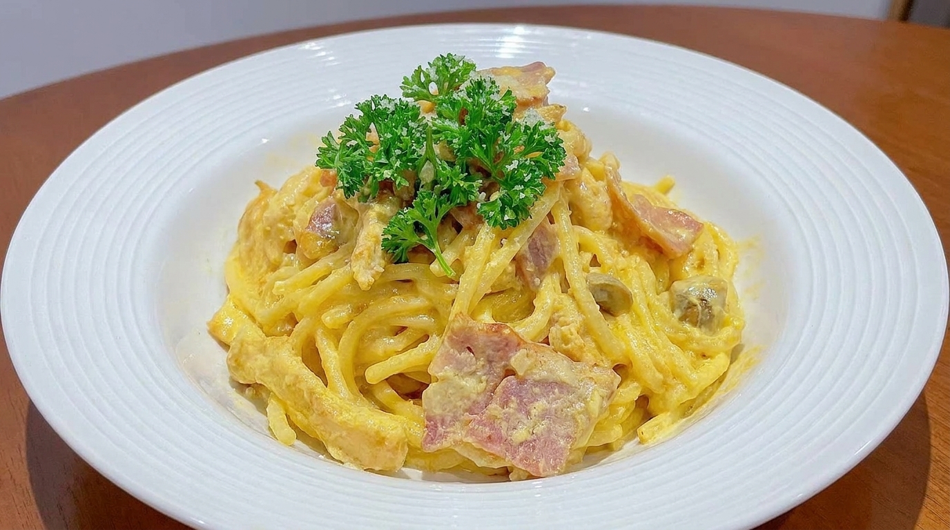 Pâtes crémeuses au poulet et au bacon