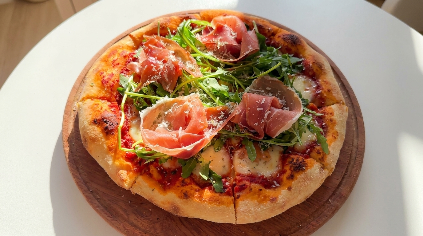 Pizza authentique au jambon de Parme et roquette (Prosciutto e Rucola)