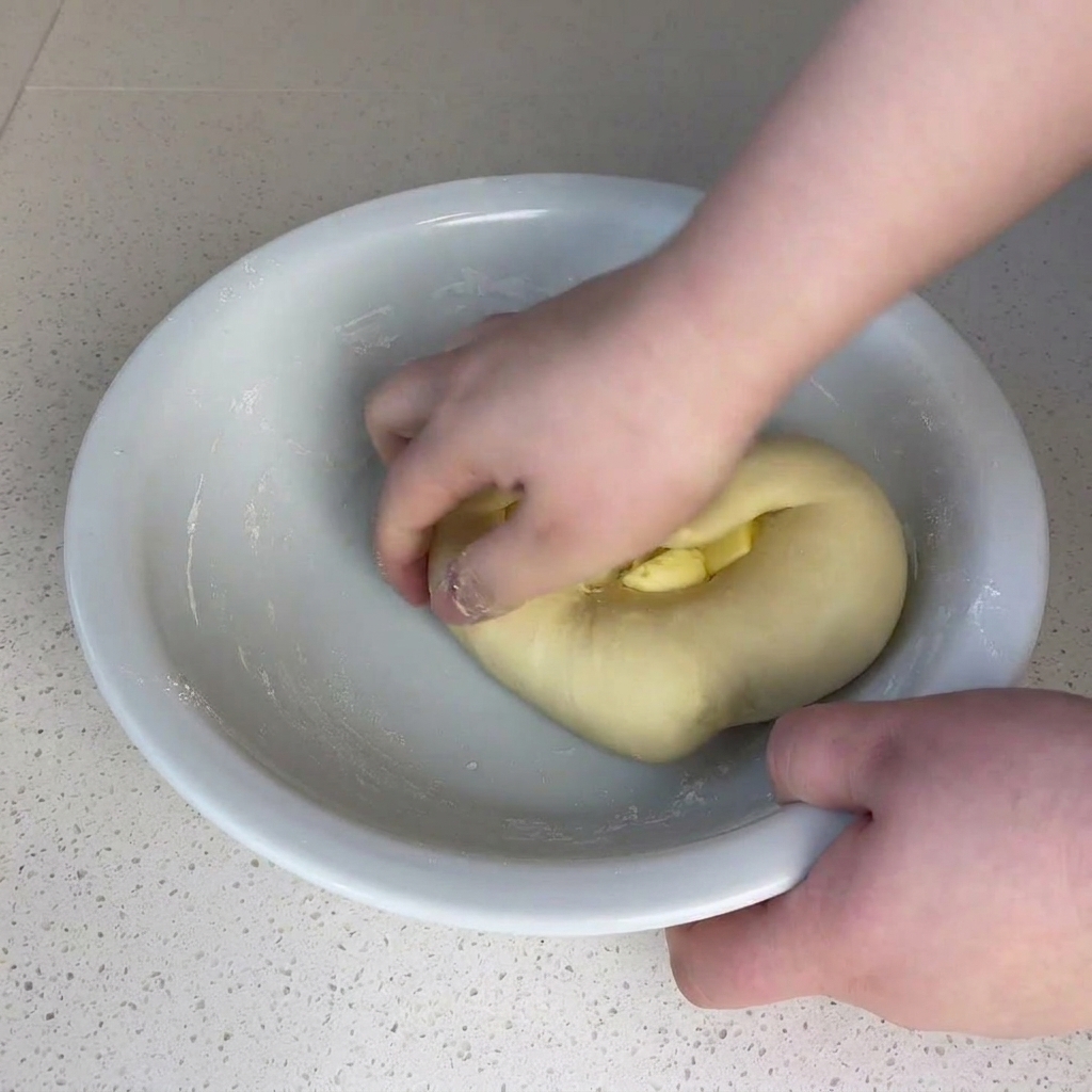 Pâte pétrie jusquà ce quelle soit lisse et satinée.