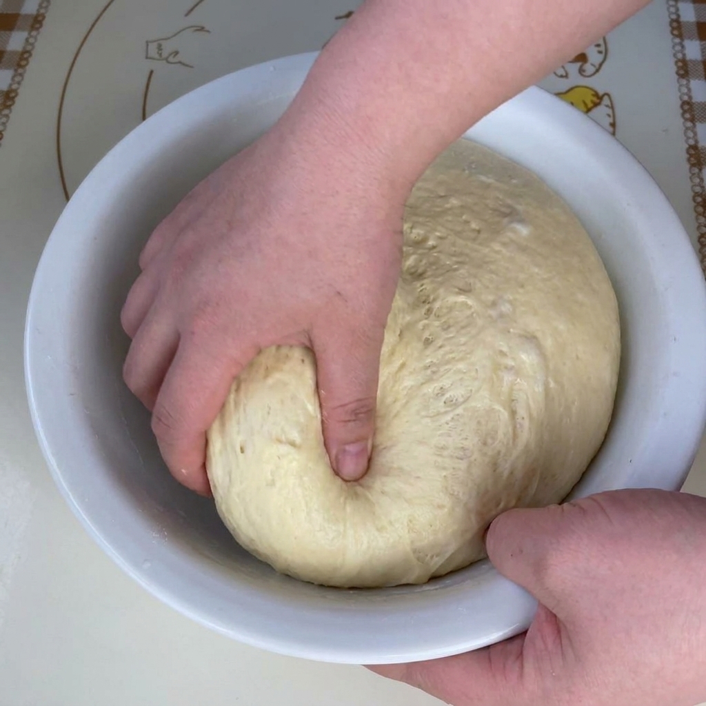 Pâte étirée montrant une structure alvéolée.