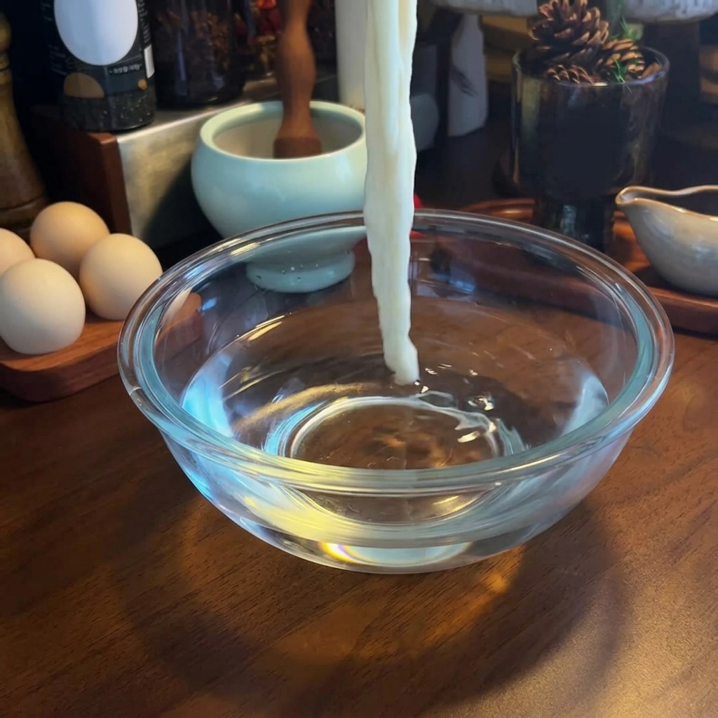 Nouilles ramen cuites rincées dans un bol en verre rempli deau froide.