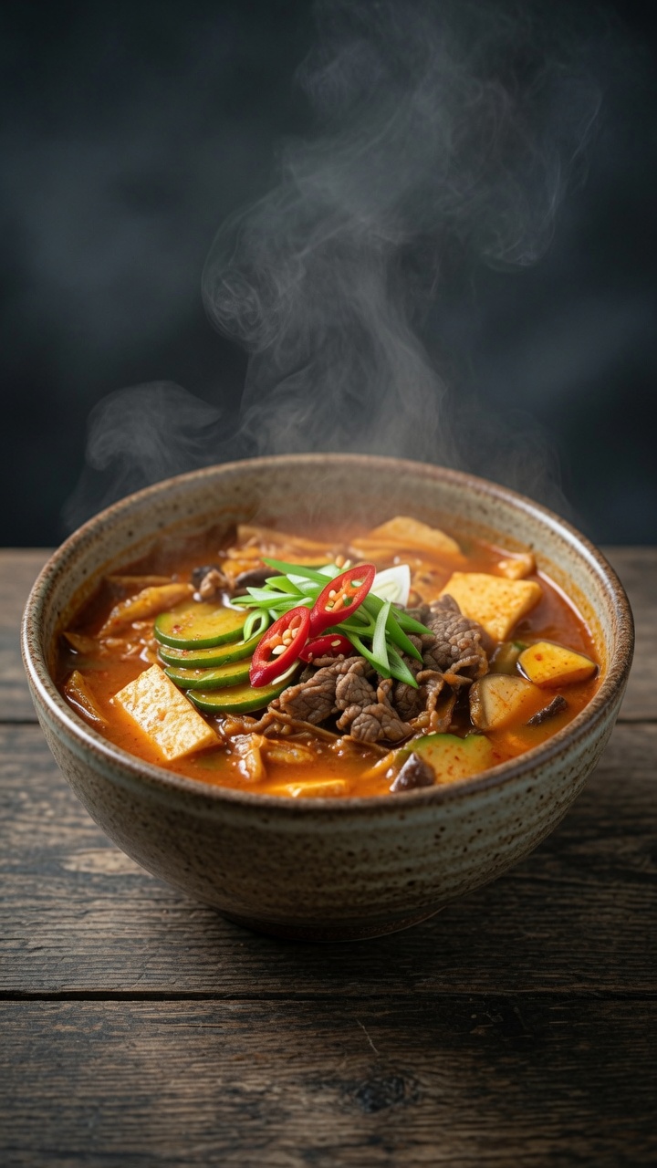 Soupe épicée coréenne au bœuf et kimchi