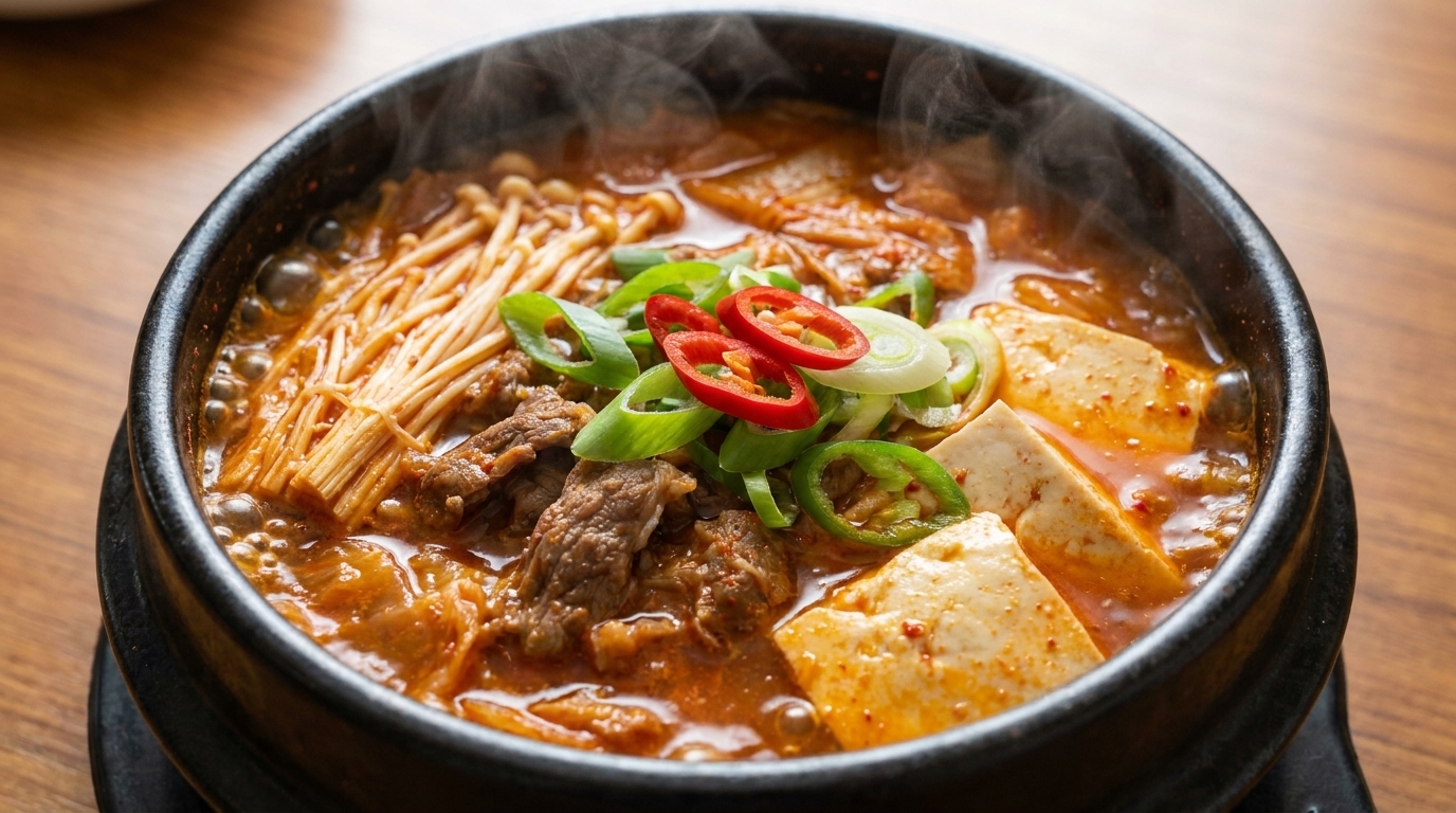 Ragoût épicé de kimchi, bœuf et tofu (Kimchi Jjigae)