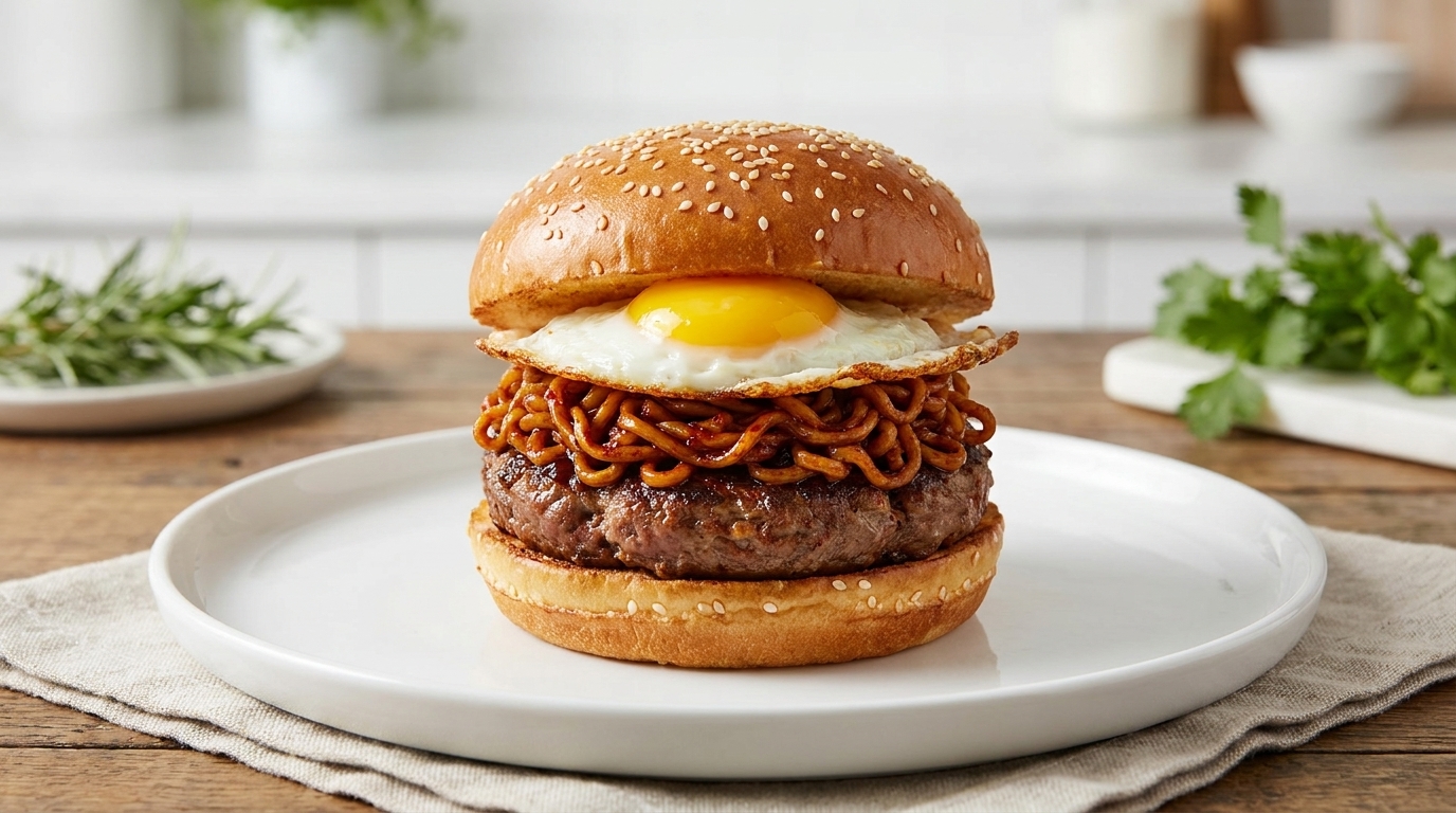 Burger aux Nouilles Épicées