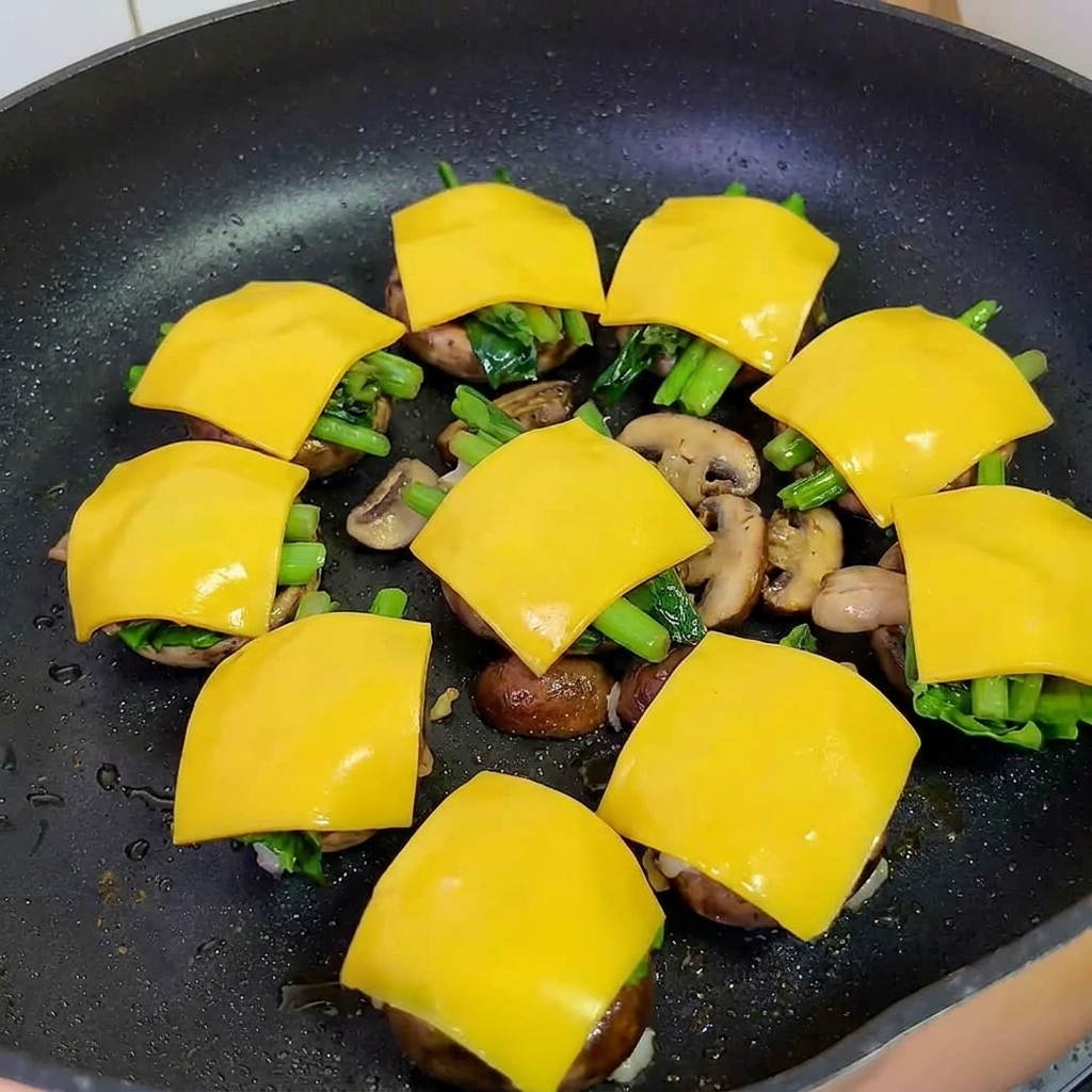 Poêle couverte avec un couvercle pour faire fondre le fromage des burgers.