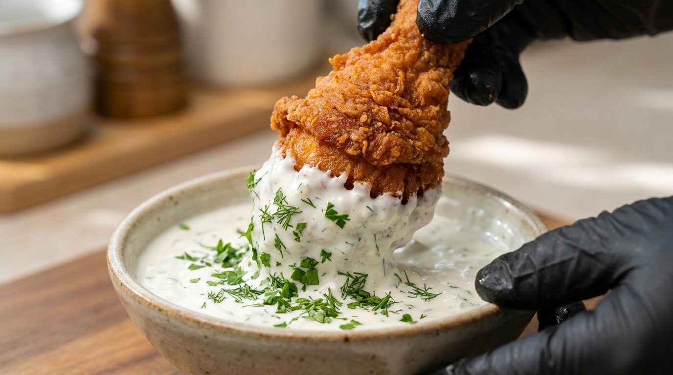 Poulet Frit Croustillant et sa Sauce au Yaourt et à l'Oignon