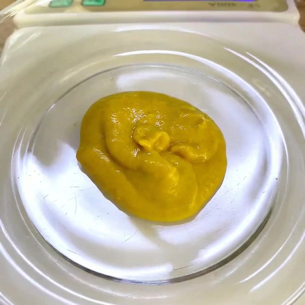 Une cuillerée de yaourt nature épais ajoutée à la sauce moutarde dans le bol.