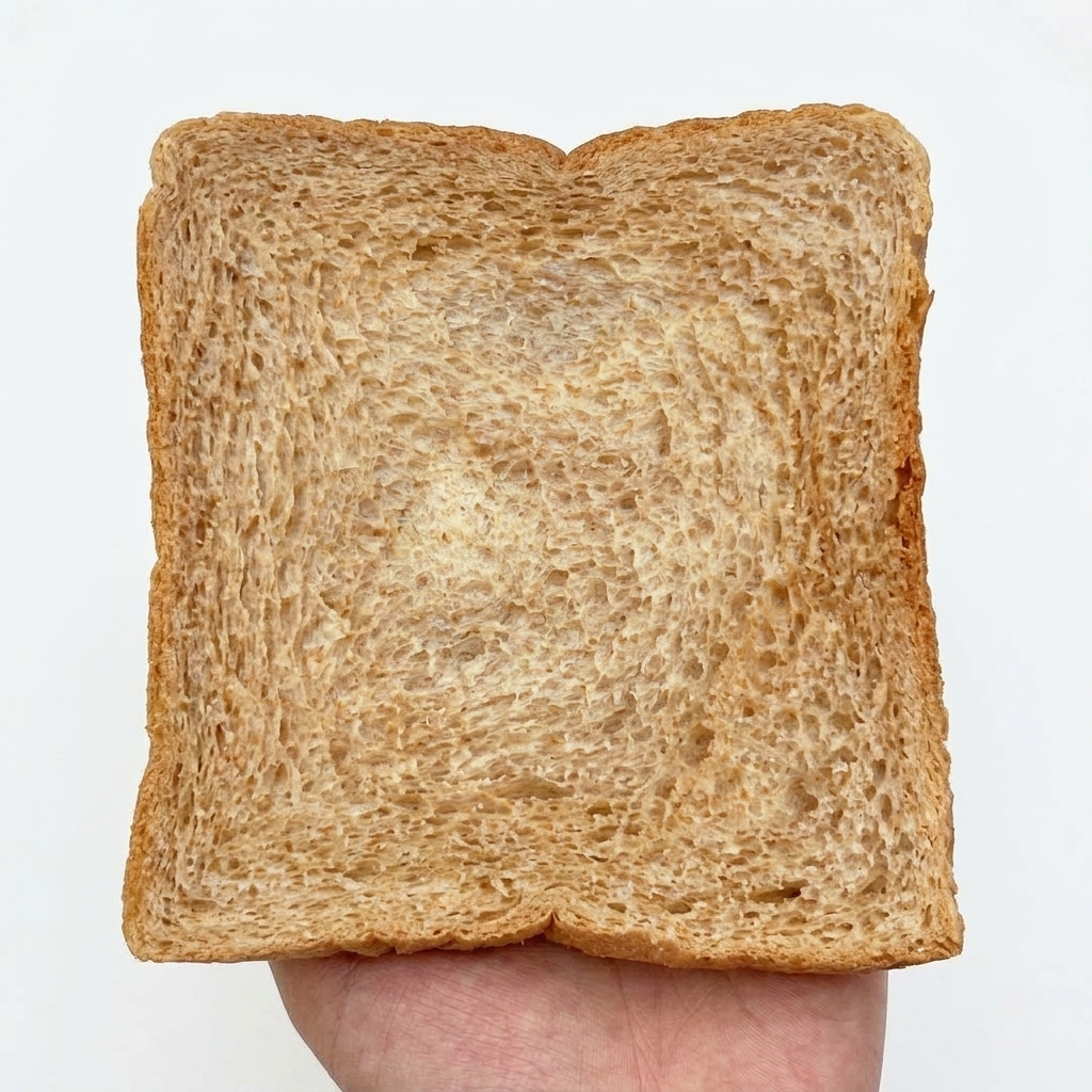 Une tranche de pain grillé sur une surface blanche avec de la sauce au bœuf épicée étalée à la cuillère en bois.