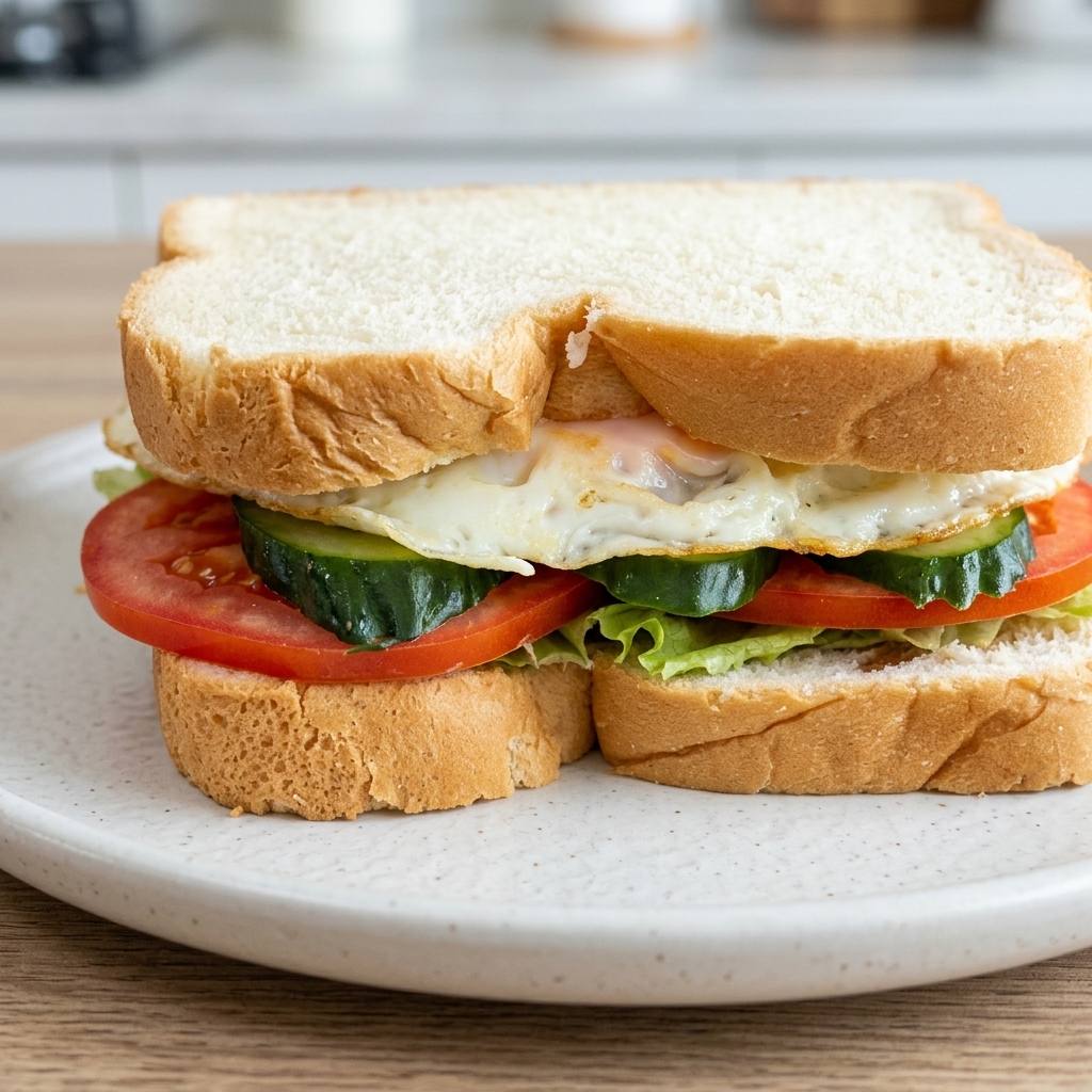 La deuxième tranche de pain placée sur le sandwich.