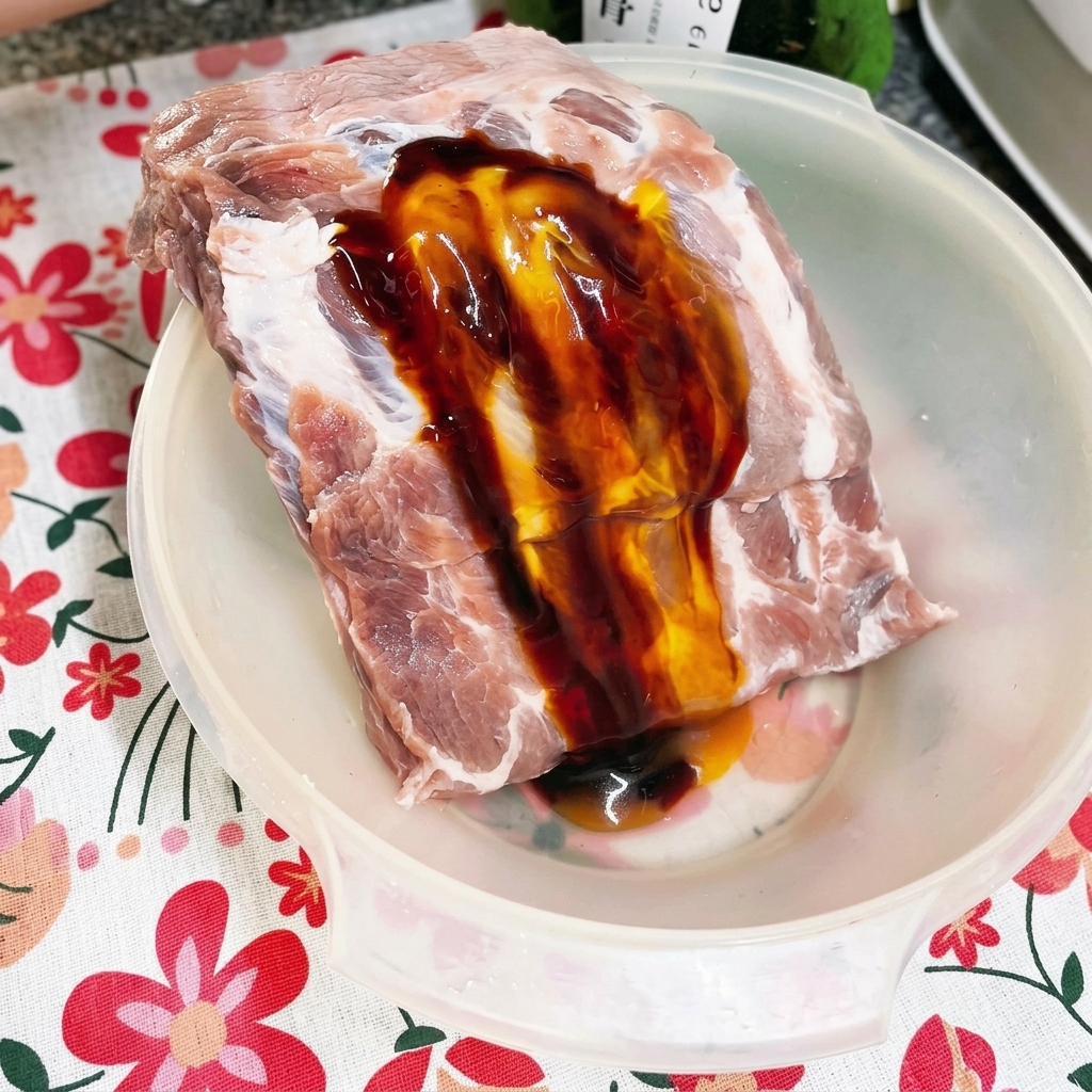 Poudres doignon, de gingembre et dail saupoudrées sur les travers de porc.