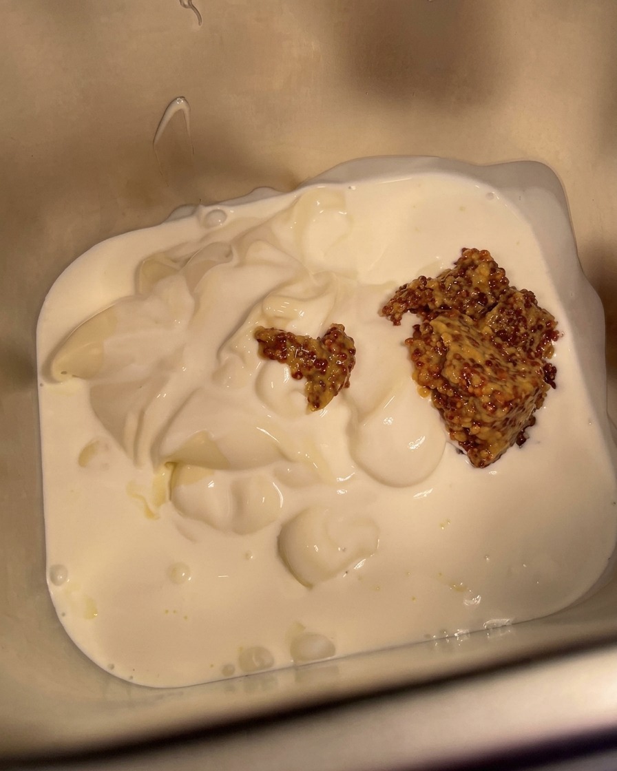 Des oignons blancs finement hachés saupoudrés dans le récipient avec le mélange de sauce.