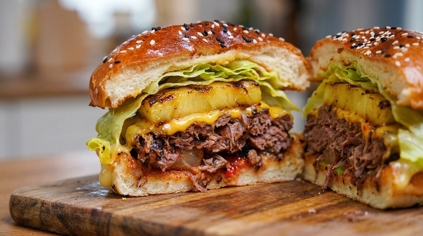 Burger au bœuf Angus fumé et ananas grillé