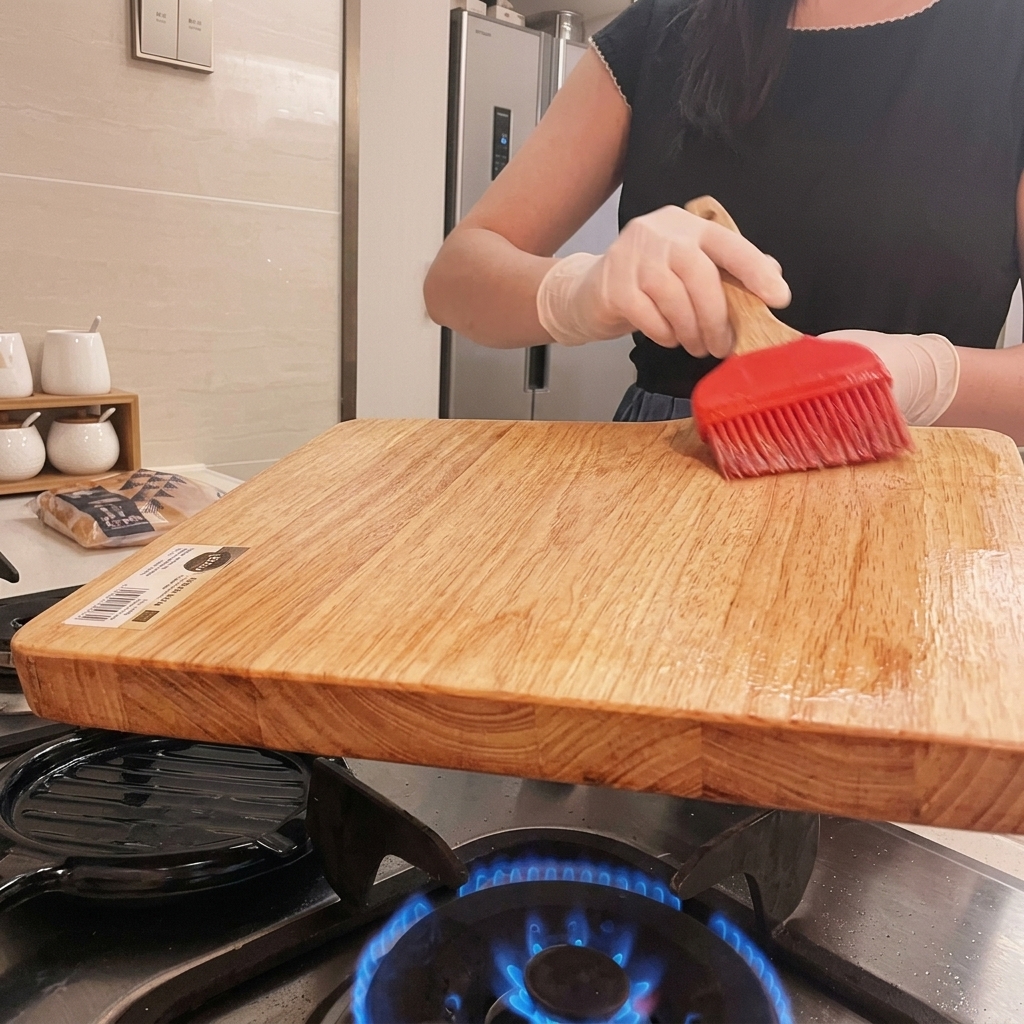 Moitiés de pain à burger en train de toaster dans une poêle sèche jusquà être légèrement dorées.