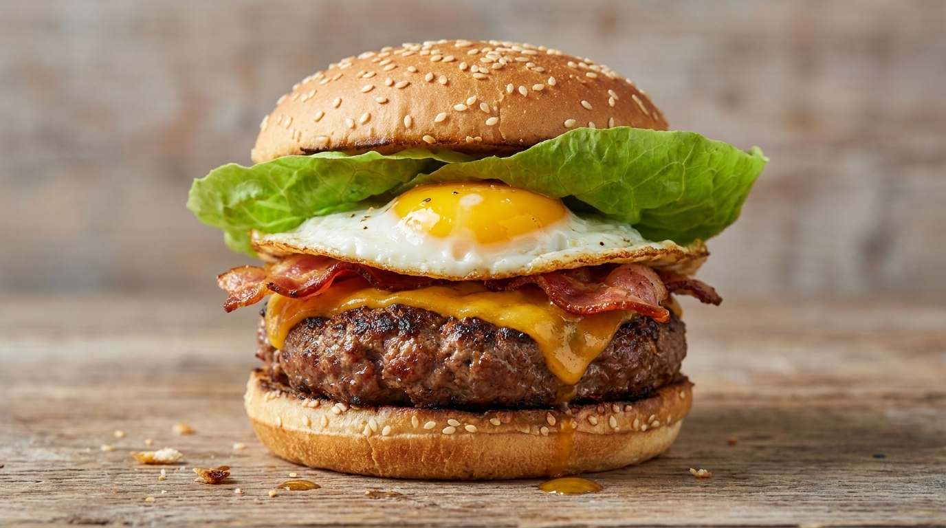 Burger Gourmet Ultime : Bacon, Fromage et Œuf au Plat