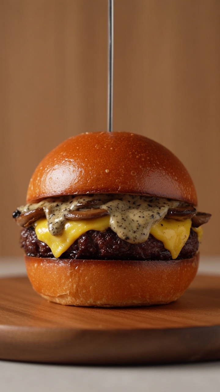 Burger Gourmet au Bœuf, Champignons et Truffe Noire