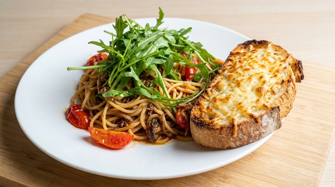 Spaghettis aux Anchois et Toast au Fromage
