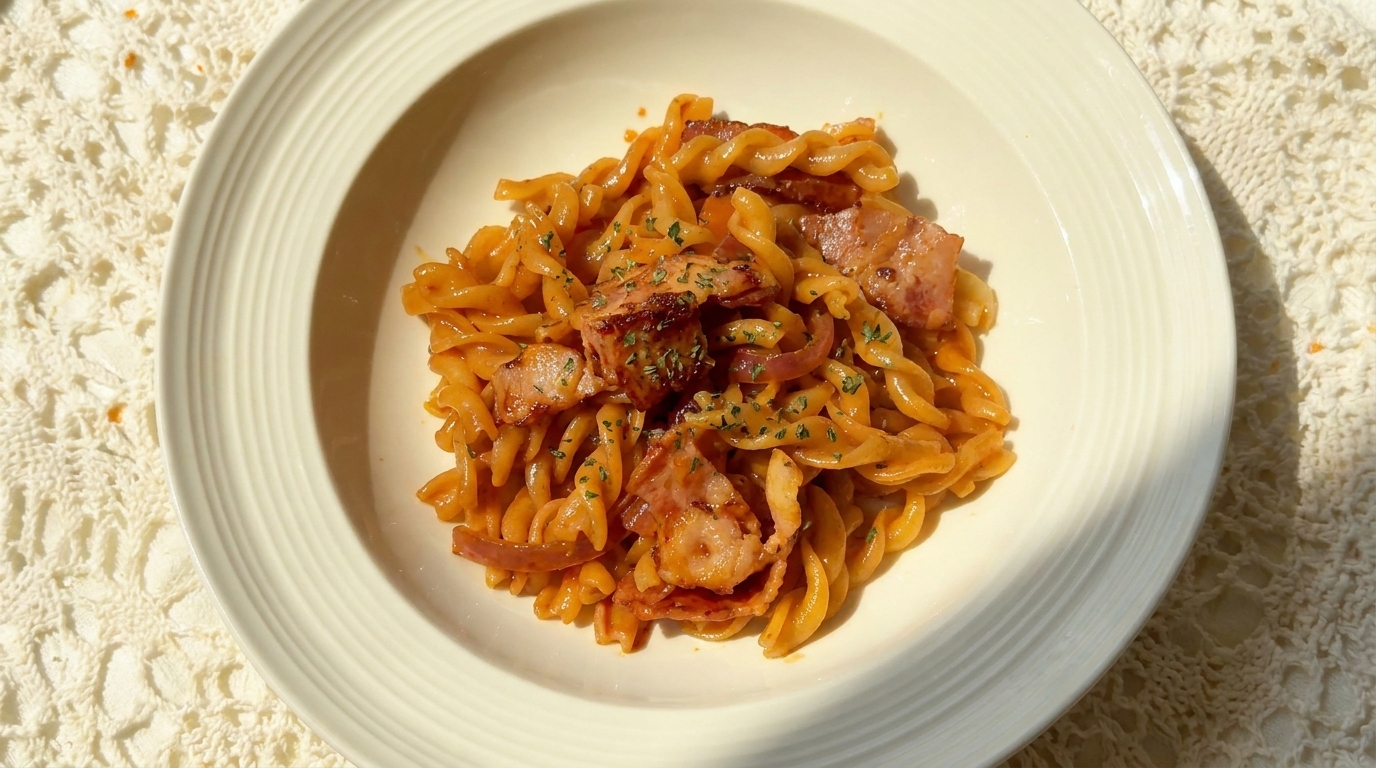Fusilli crémeux au bacon et au gochujang