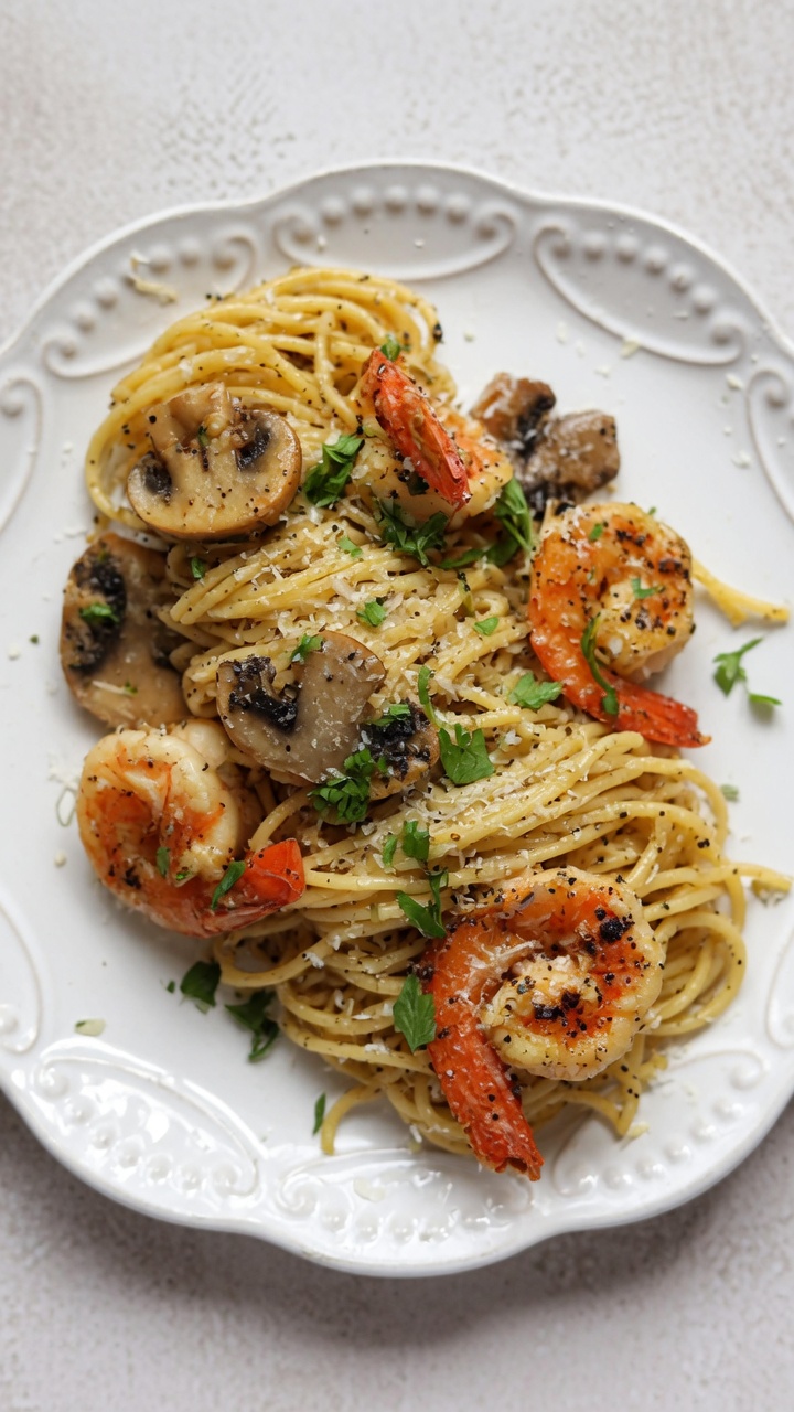 Spaghetti aux Crevettes et à la Truffe