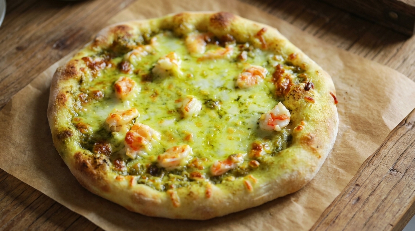 Pizza au Pesto et aux Crevettes