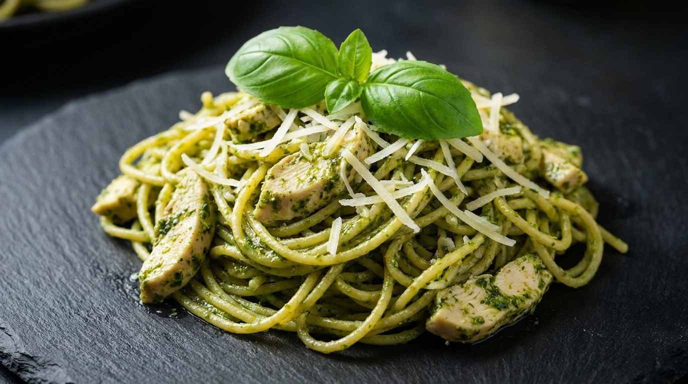 Spaghetti au Pesto et Poulet