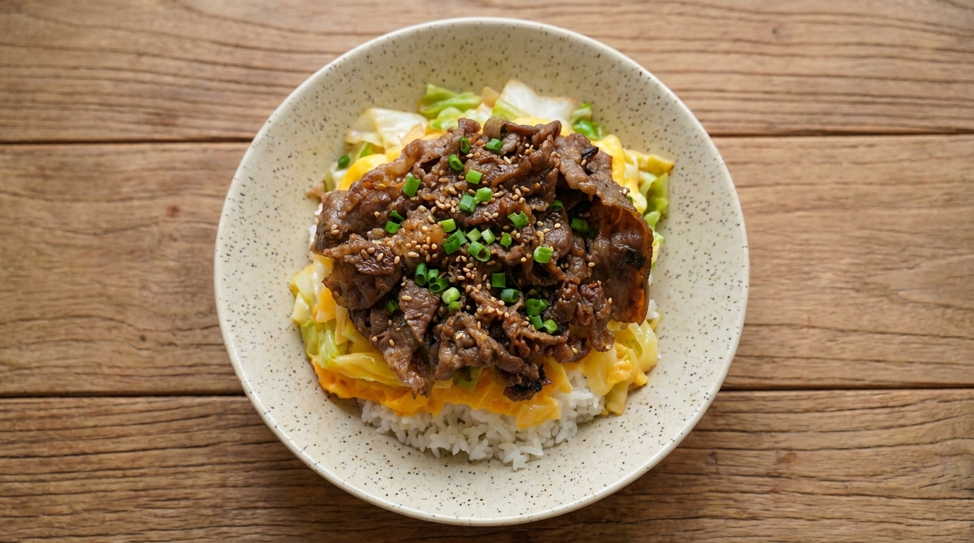 Bol de Riz au Bœuf et aux Oignons Verts