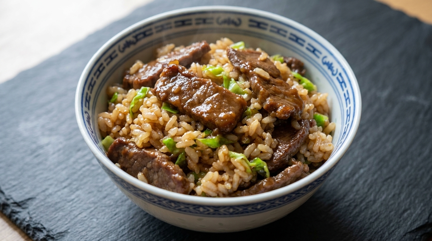 Riz sauté au bœuf et miso