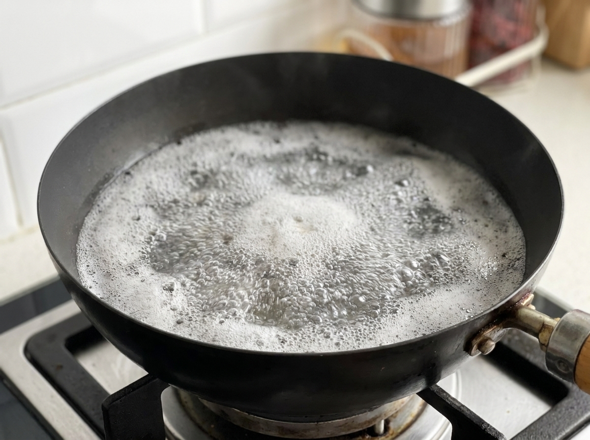 Fines tranches de bœuf bouillies dans une casserole deau.