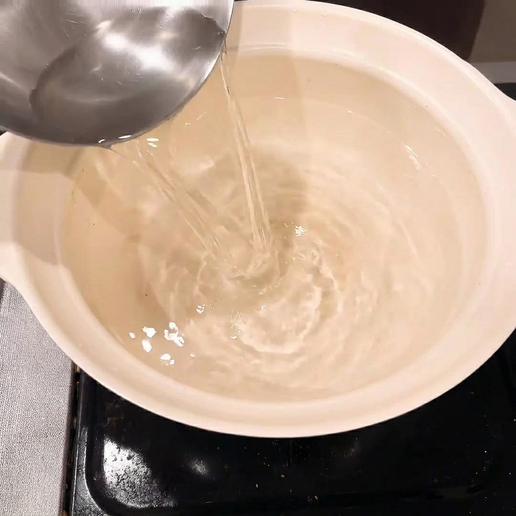 Ingrédients de la sauce de braisage, incluant pâte miso et sauce soja, mélangés dans une casserole.
