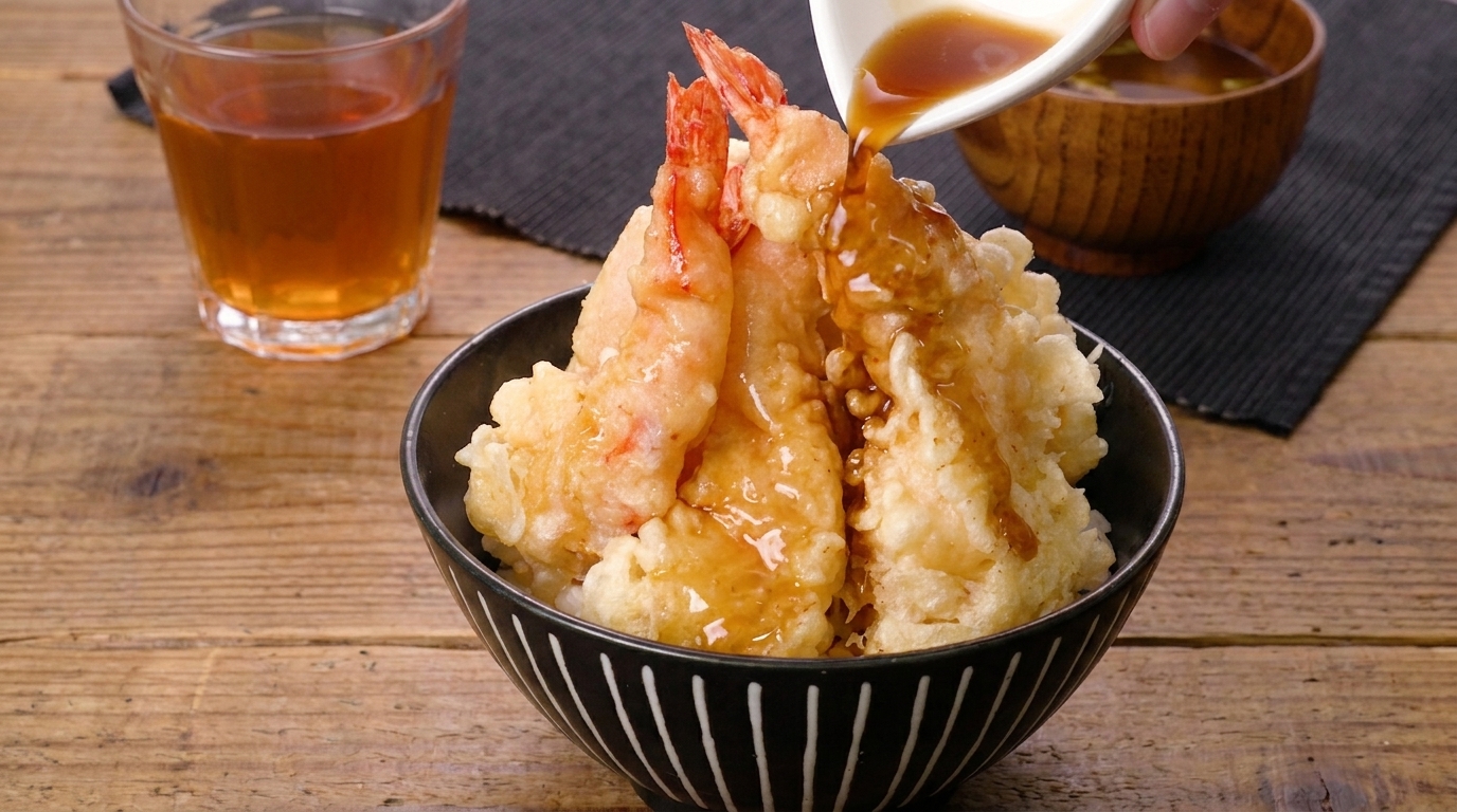 Authentique Donburi de Tempura de Crevettes (Ten-don)