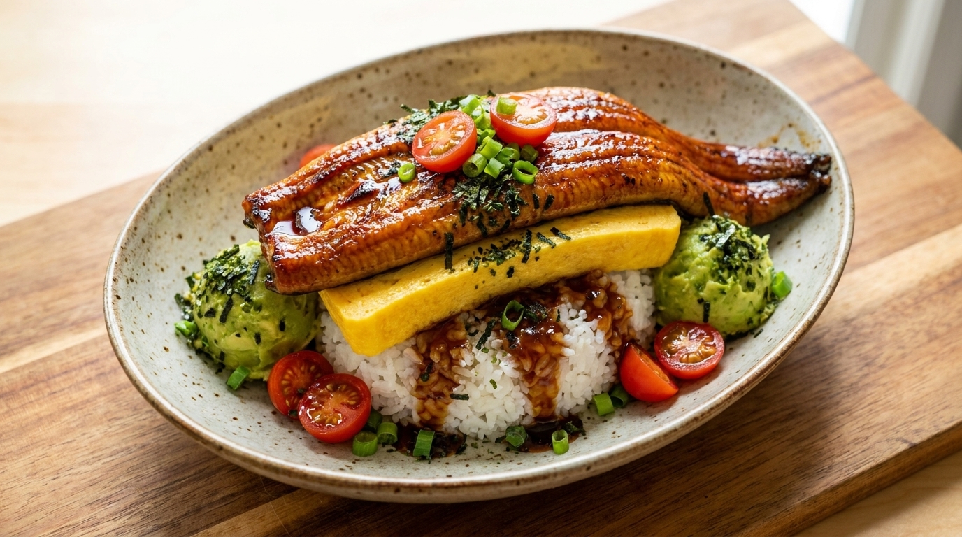 Donburi d'Anguille (Unagi Don) Ultime avec Tamagoyaki et Avocat