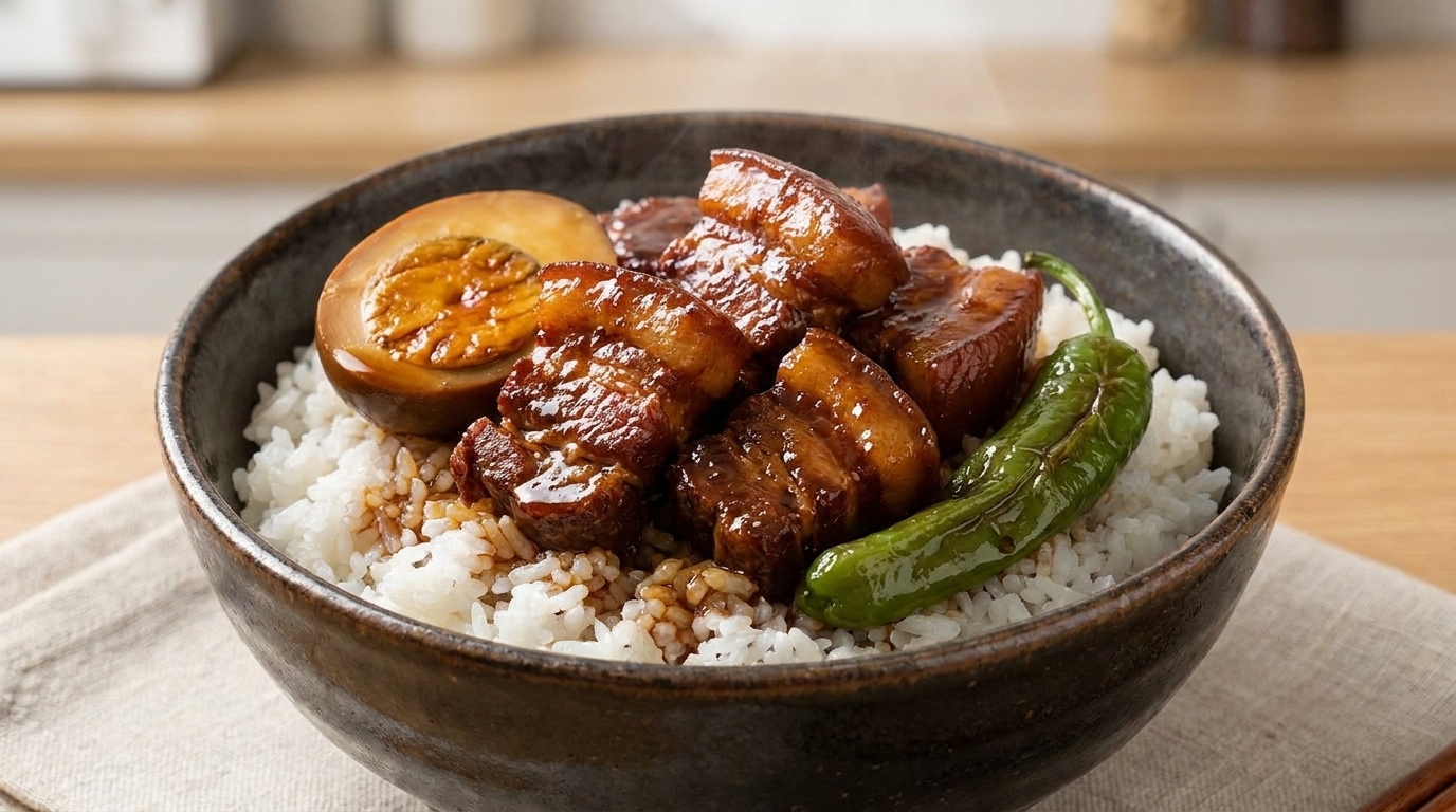 Bazi Meat (Poitrine de porc braisée aux œufs et poivrons)