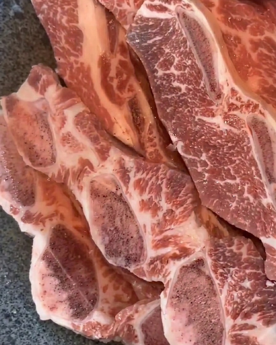 Travers de bœuf immergés dans leau dans un plat en métal.