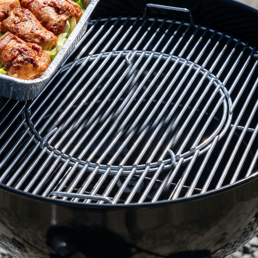 Grille de barbecue prête à accueillir la barquette en aluminium.