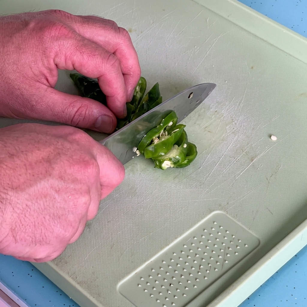 Ail finement haché sur une planche à découper, prêt à être ajouté dans la casserole.