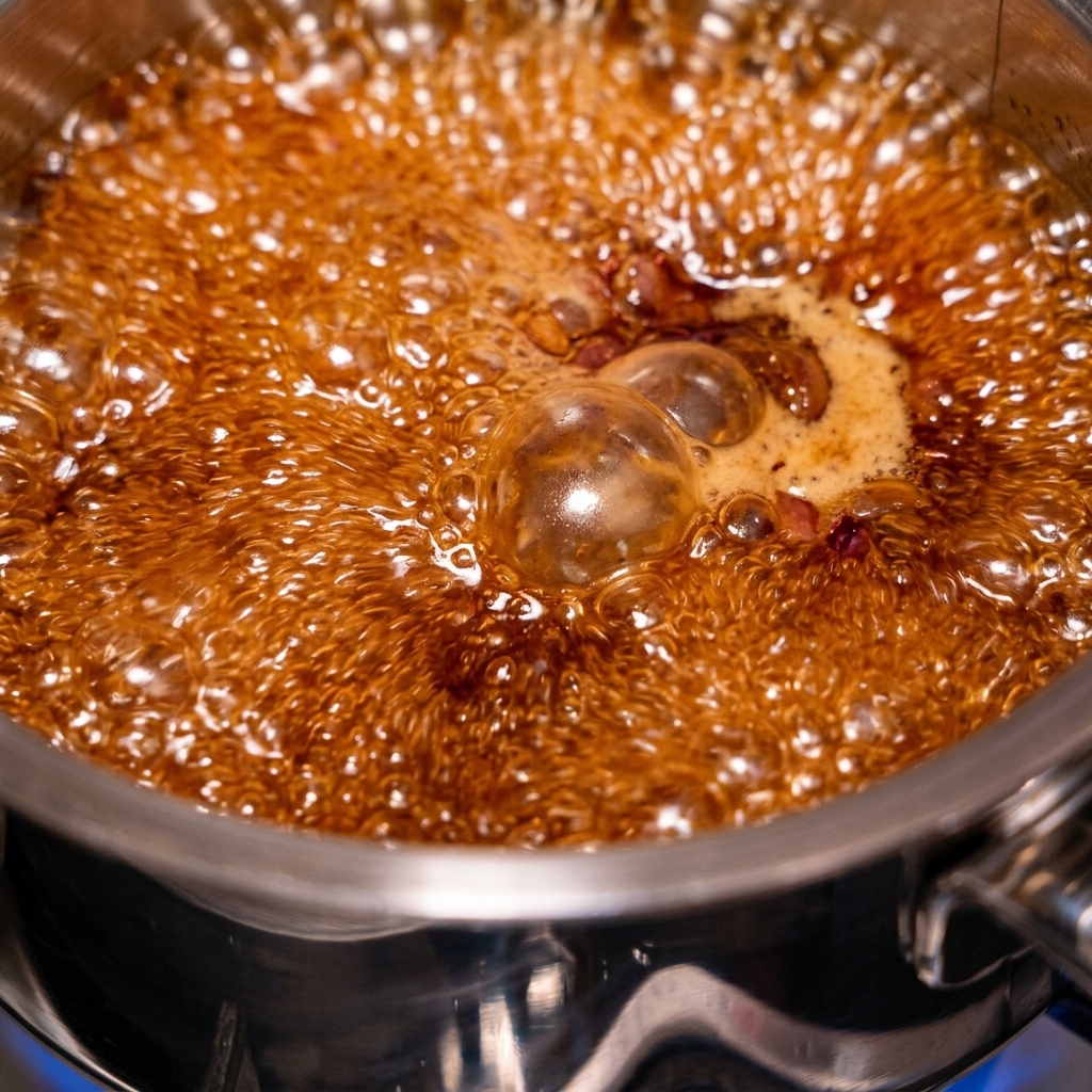 Sauce lisse brun foncé versée depuis le bol dun mixeur.