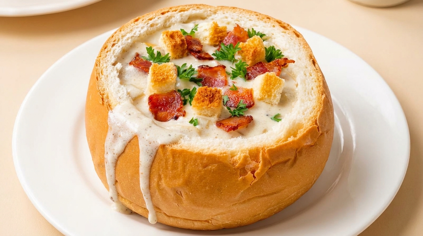 Chowder de palourdes à la truffe noire dans son pain surprise