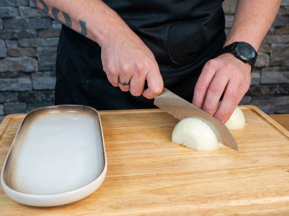 Oignons, céleri, carottes, ail et pommes de terre soigneusement coupés sur une planche à découper, prêts pour la soupe.