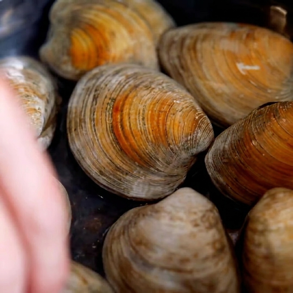 Palourdes fraîches cuisant dans une casserole deau chaude, commençant à ouvrir leurs coquilles.