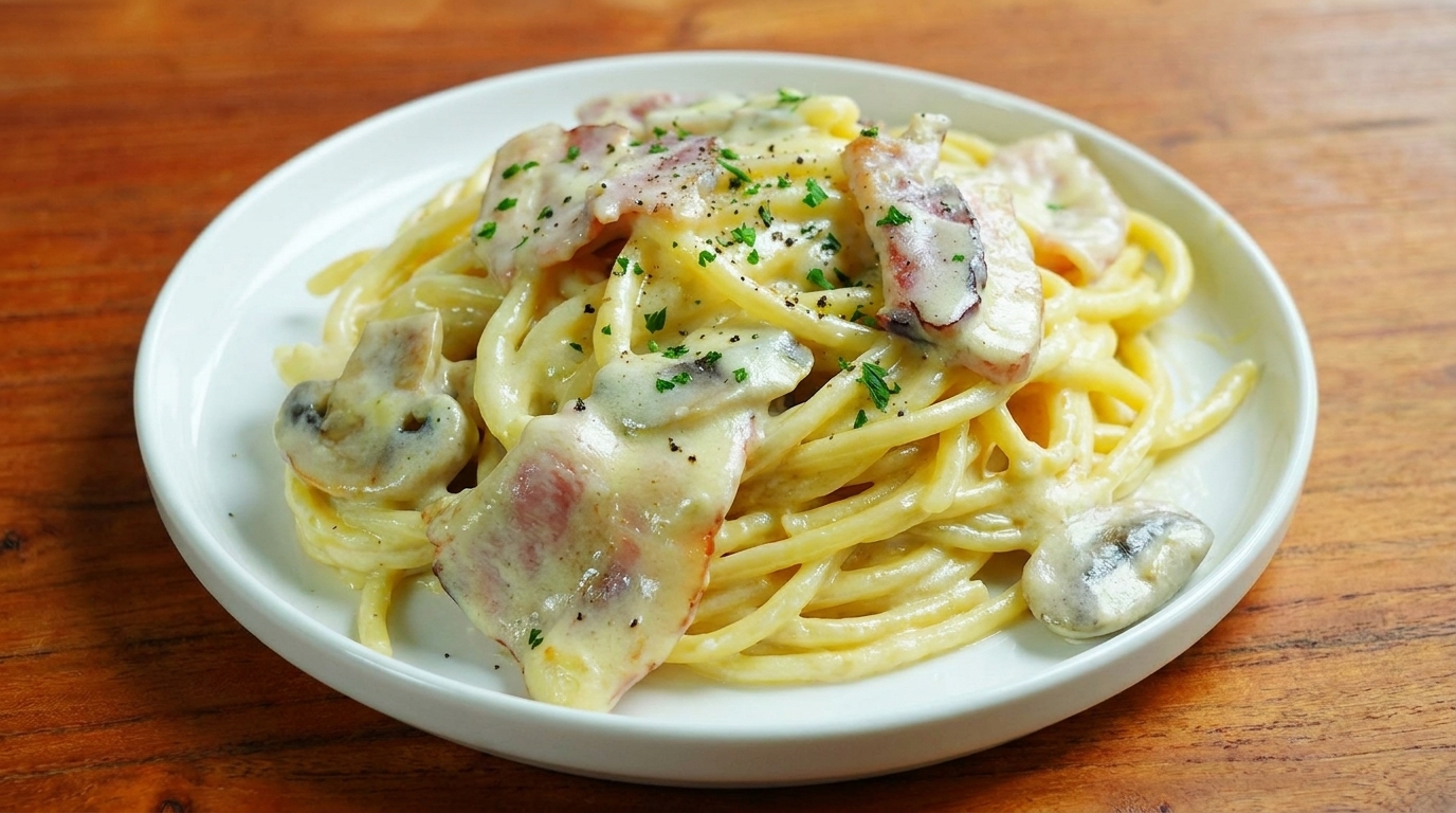 Spaghetti Crémeux au Bacon et aux Champignons