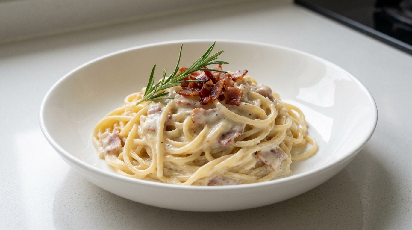 Pâtes crémeuses au bacon et aux champignons