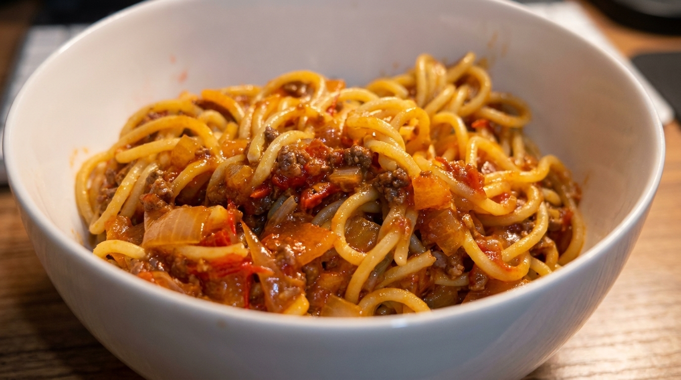 Spaghettis gourmands à la sauce tomate et bœuf haché