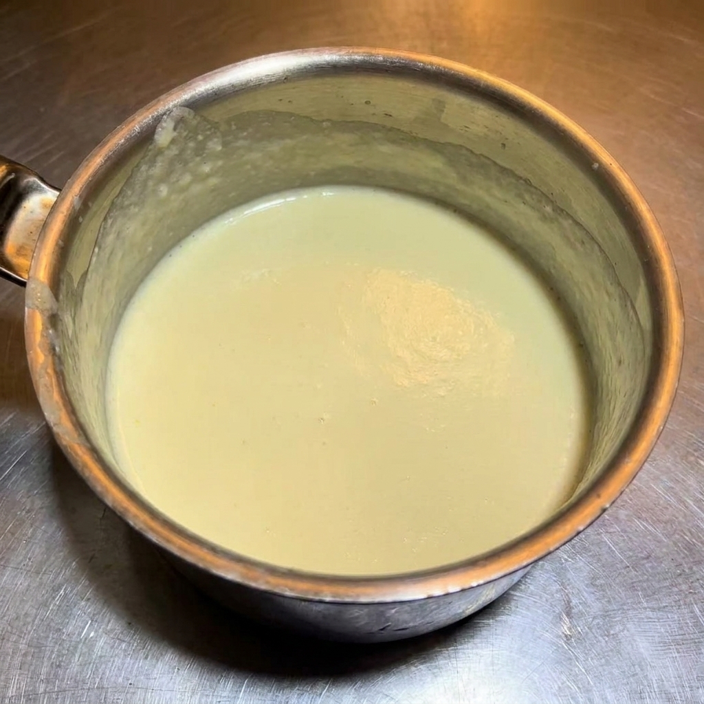 Ajout de parmesan râpé dans la sauce blanche lisse et chaude.