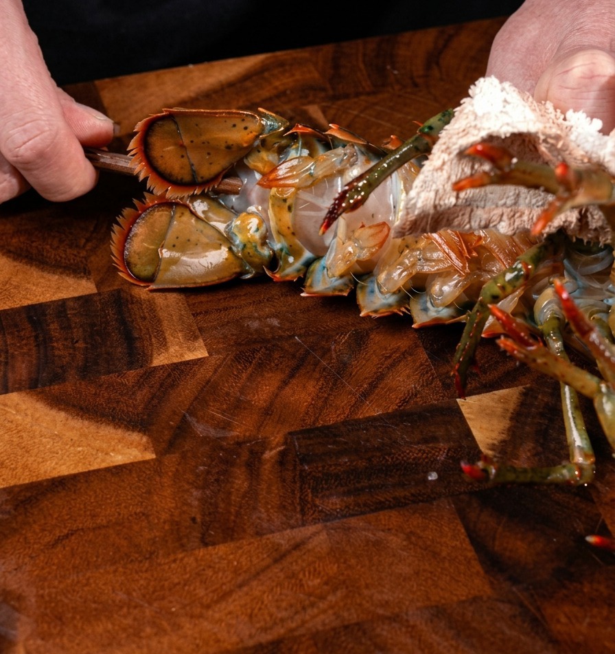 Un homard placé dans une casserole deau bouillante.