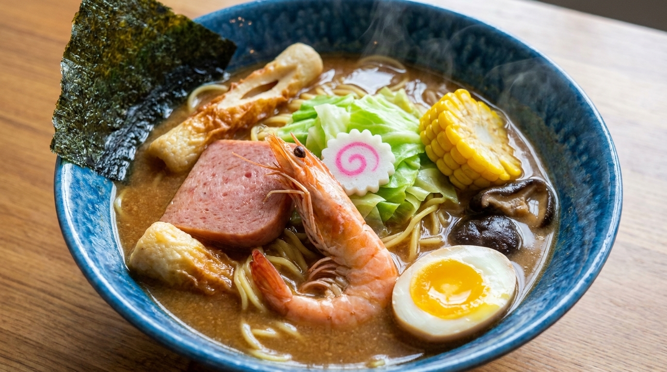 Ramen Miso Classique aux Crevettes et Viande en Conserve