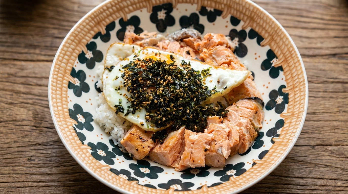 Bol de Riz au Saumon Saisi au Micro-Ondes
