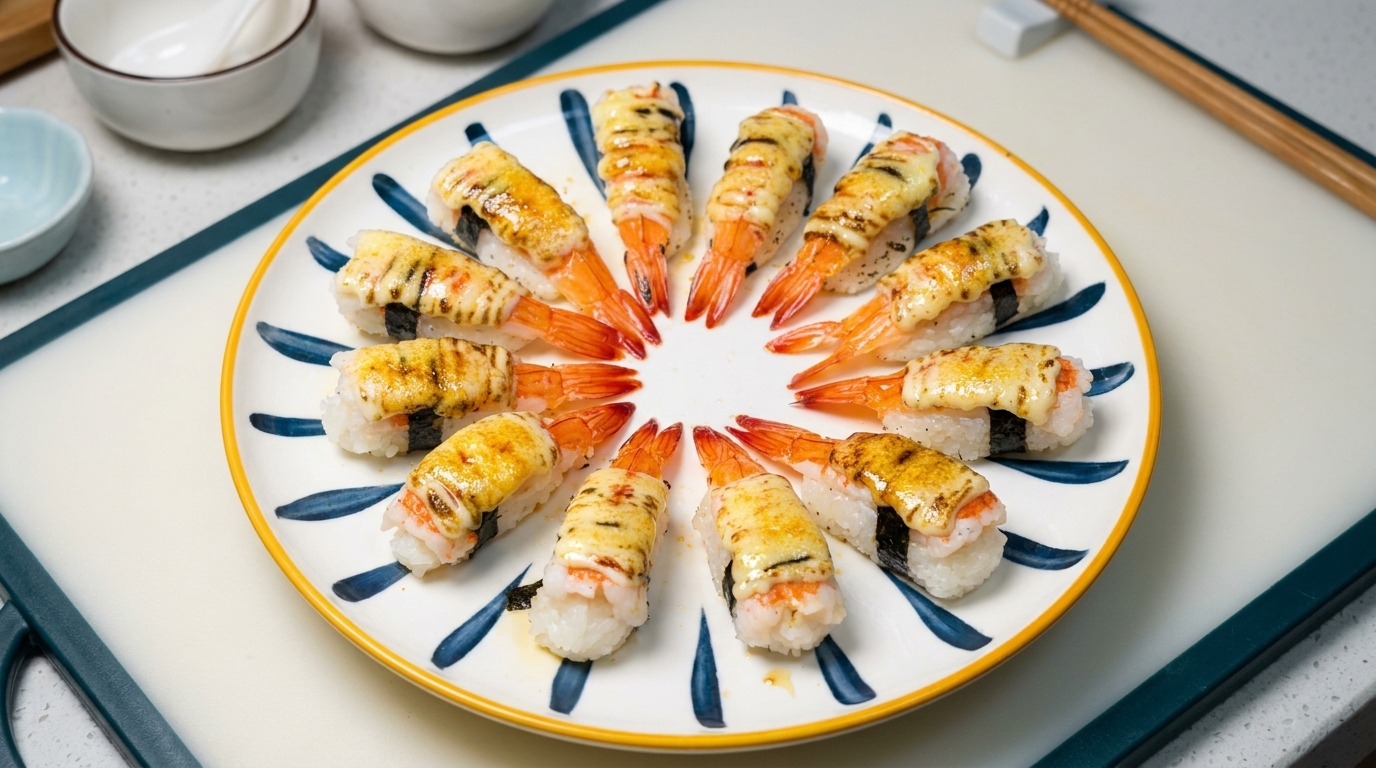 Sushi Aburi aux Crevettes Caramélisées
