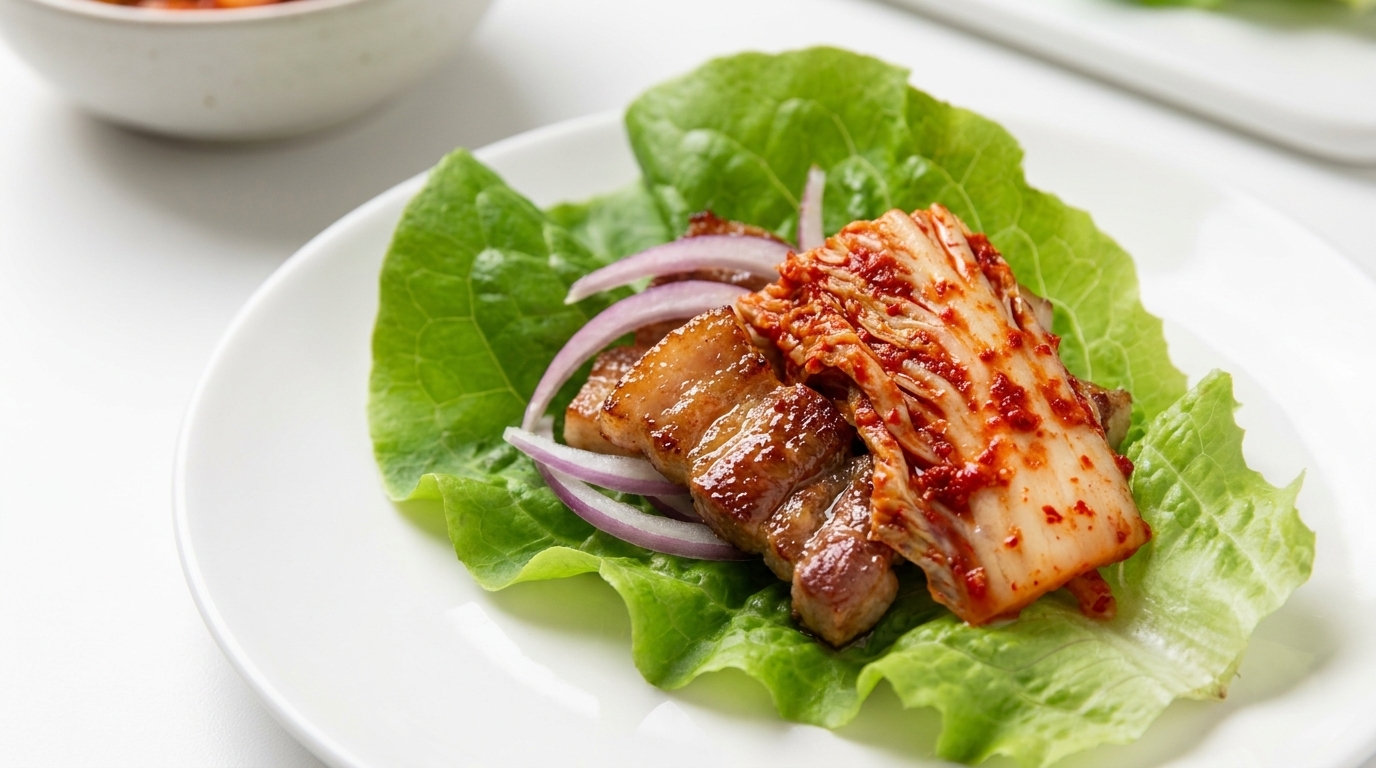 Kimchi maison et barbecue coréen en feuilles de laitue