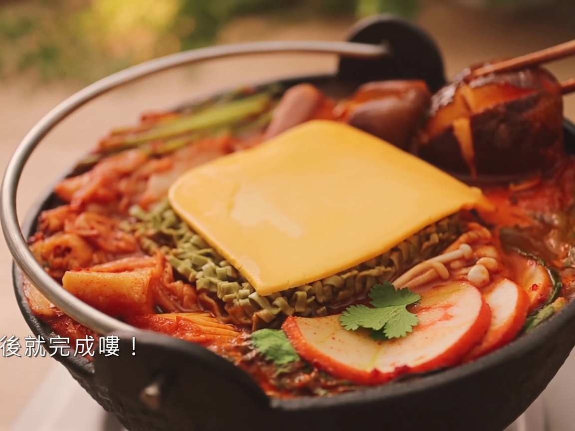 Pâte de piment coréenne incorporée dans le bouillon aromatique.