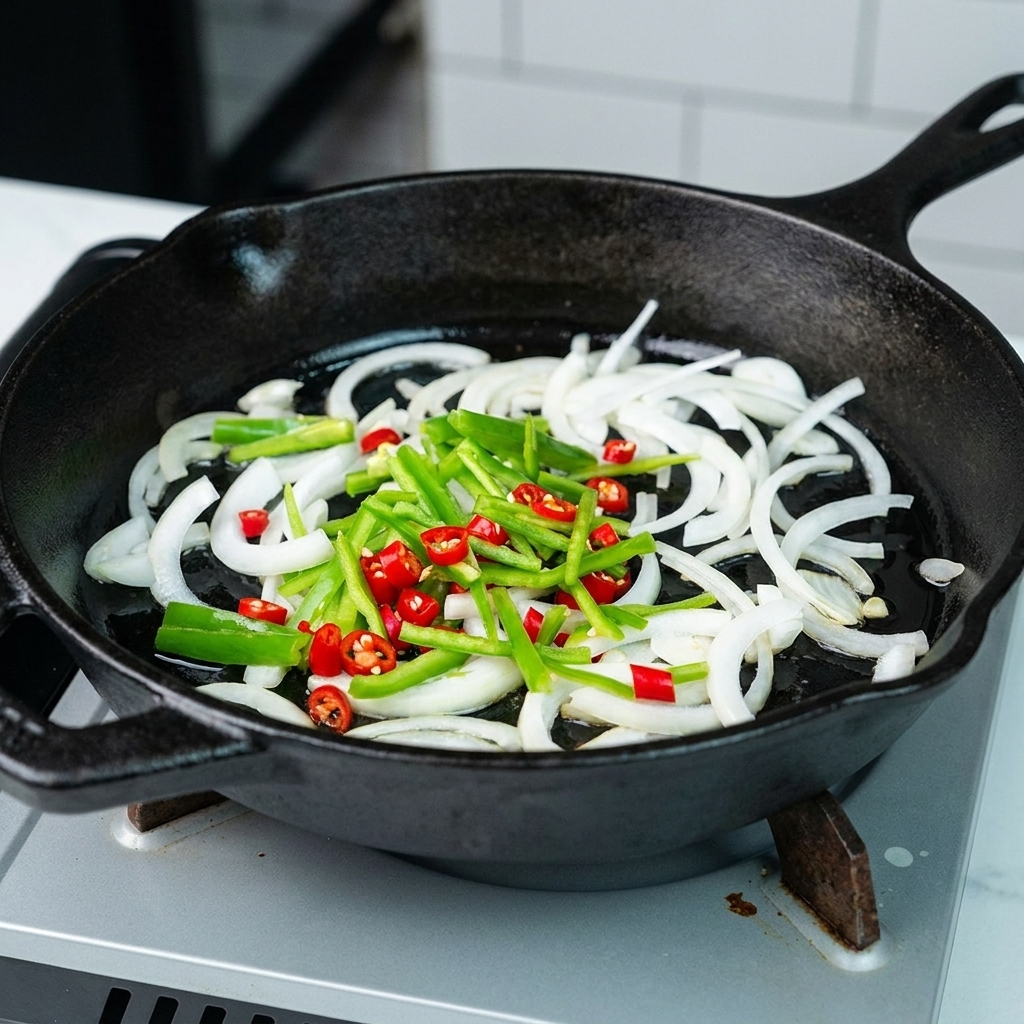 La main dun chef assaisonnant la poêlée de légumes colorée avec du sel et du poivre.