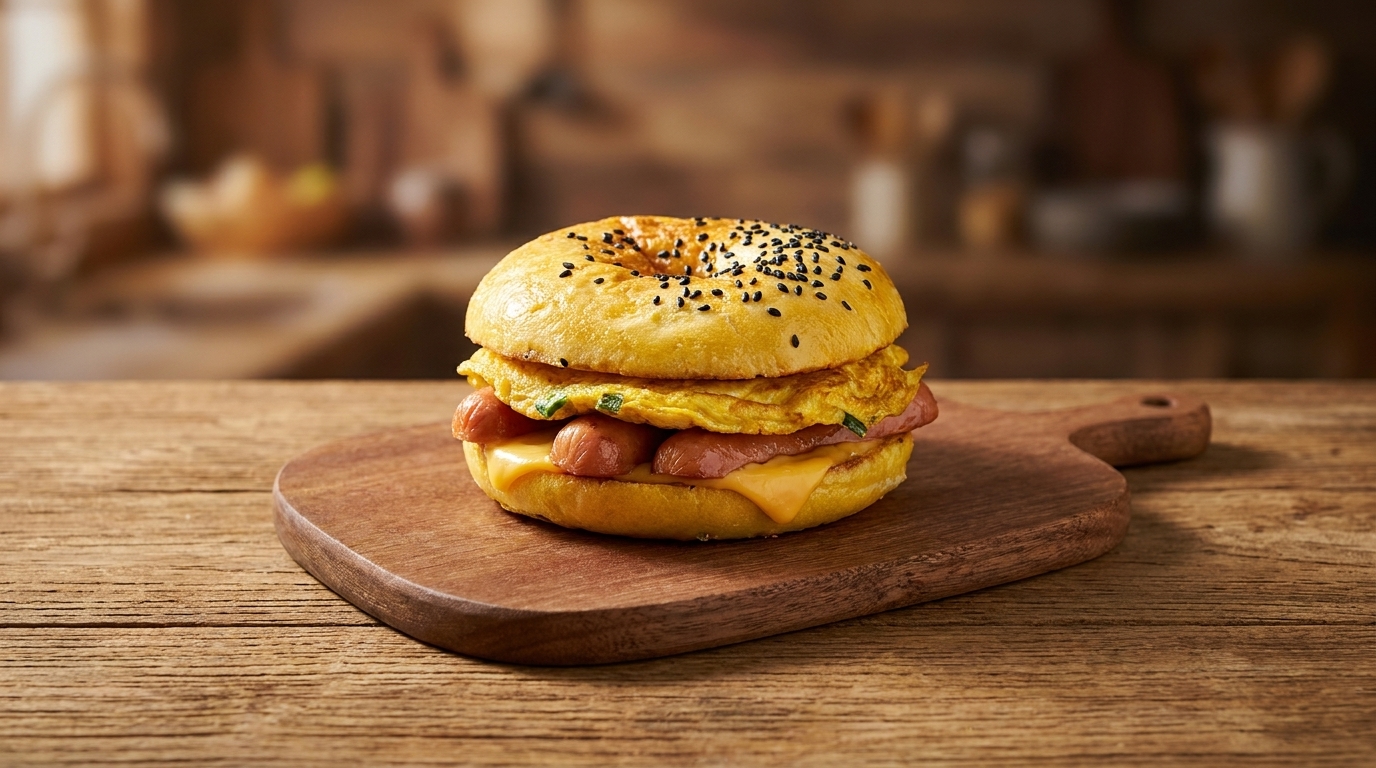 Burger de Petit-Déjeuner Chinois aux Saucisses et à l'Œuf